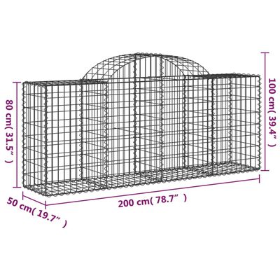 vidaXL Paniers à gabions arqués 2 pcs 200x50x80/100 cm Fer galvanisé