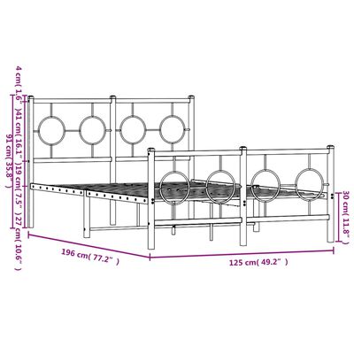 vidaXL Cadre de lit métal sans matelas avec pied de lit noir 120x190cm