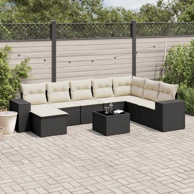 vidaXL Salon de jardin 9 pcs avec coussins noir résine tressée