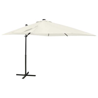 vidaXL Parasol de jardin en porte-à-faux et mât et lumières LED sable