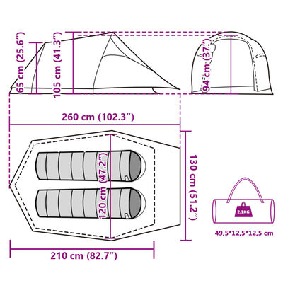 vidaXL Tente de camping tunnel 2 personnes vert imperméable