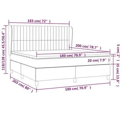 vidaXL Sommier à lattes de lit et matelas Gris clair 180x200cm Velours