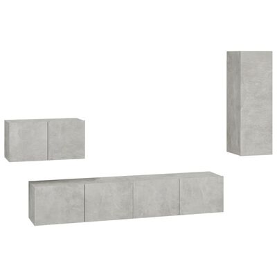 vidaXL Ensemble de meubles TV 4 pcs Gris béton Bois d'ingénierie