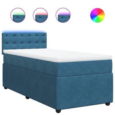 vidaXL Sommier à lattes de lit avec matelas bleu 90x190 cm velours