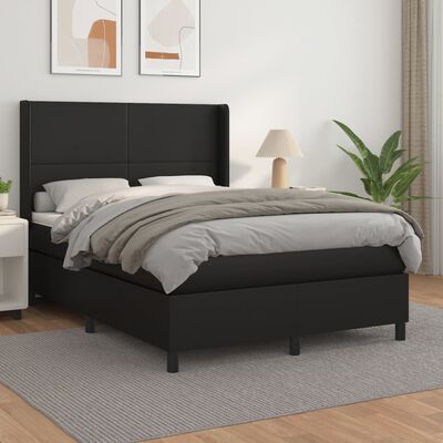 vidaXL Sommier à lattes de lit avec matelas Noir 140x200 cm Similicuir