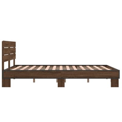 vidaXL Cadre de lit chêne marron 135x190 cm bois d'ingénierie et métal