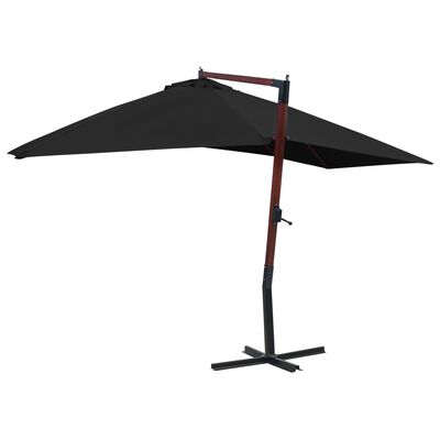 vidaXL Parasol suspendu avec mât en bois 400x300 cm Noir