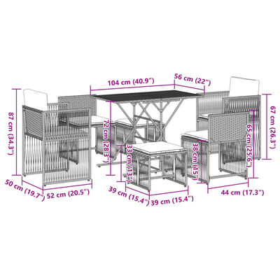 vidaXL Ensemble à manger de jardin coussins 7 pcs noir résine tressée