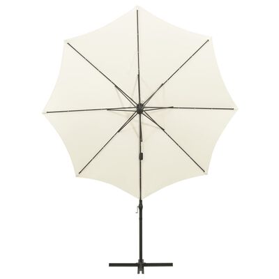 vidaXL Parasol de jardin en porte-à-faux et mât et lumières LED sable