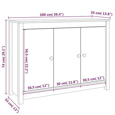 vidaXL Buffet Blanc 100x35x74 cm Bois massif de pin