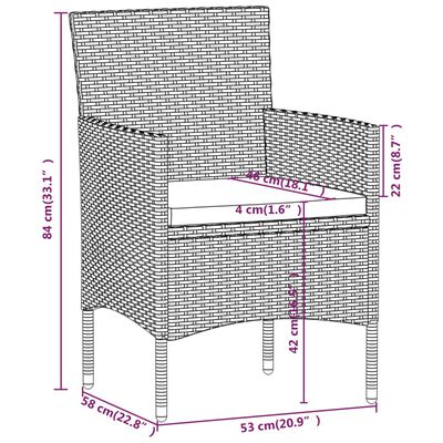 vidaXL Ensemble à manger de jardin avec coussins 3 pcs Marron et noir