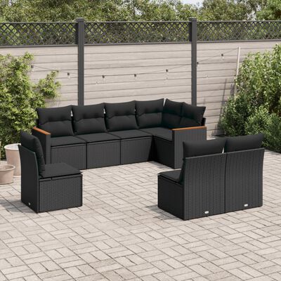 vidaXL Salon de jardin 8 pcs avec coussins noir résine tressée