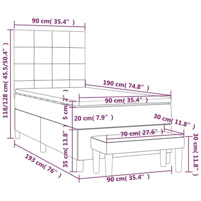 vidaXL Sommier à lattes de lit avec matelas Marron foncé 90x190 cm