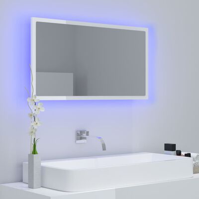 vidaXL Miroir à LED de bain Blanc brillant 80x8,5x37 cm Acrylique