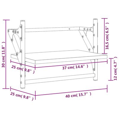 vidaXL Étagères murales avec barres 2 pcs chêne marron 40x25x30 cm