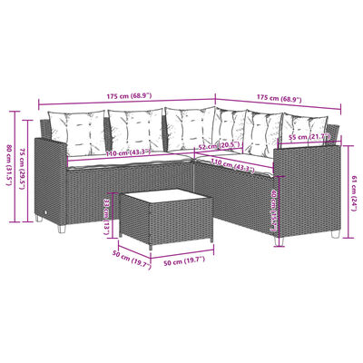 vidaXL Canapé de jardin avec table et coussins en forme de L noir