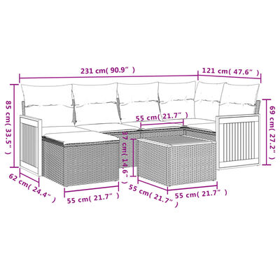 vidaXL Salon de jardin avec coussins 7 pcs gris résine tressée