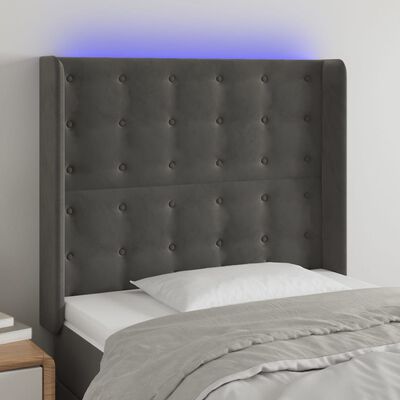 vidaXL Tête de lit à LED Gris foncé 93x16x118/128 cm Velours