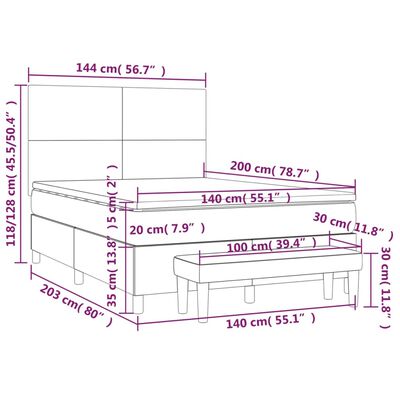 vidaXL Sommier à lattes de lit avec matelas Noir 140x200 cm Similicuir