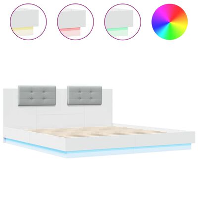 vidaXL Cadre de lit avec tête de lit et lumières LED blanc 200x200 cm