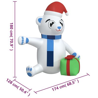 vidaXL Ours en peluche gonflable de Noël à LED 180 cm