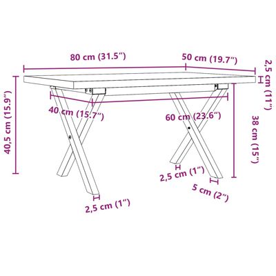 vidaXL Table basse cadre en X 80x50x40,5cm bois de pin massif et fonte