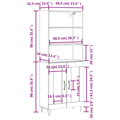 vidaXL Buffet haut Chêne sonoma 69,5x34x180 cm Bois d'ingénierie