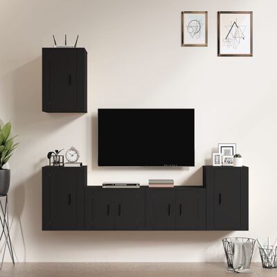 vidaXL Ensemble de meubles TV 5 pcs Noir Bois d'ingénierie