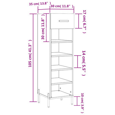 vidaXL Meuble à chaussures sonoma gris 30x35x105 cm bois d'ingénierie