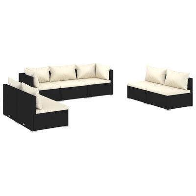 vidaXL Salon de jardin 7 pcs avec coussins Résine tressée Noir