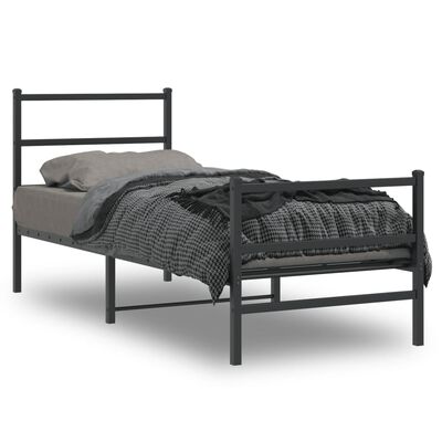 vidaXL Cadre de lit métal sans matelas avec pied de lit noir 75x190 cm