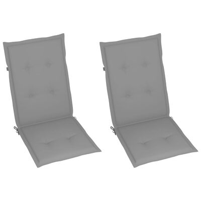 vidaXL Chaises de jardin lot de 2 et coussins gris Bois de teck massif