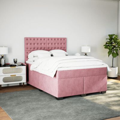 vidaXL Sommier à lattes de lit avec matelas Rose 140x200 cm Velours