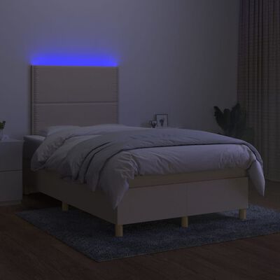 vidaXL Sommier à lattes de lit et matelas et LED Crème 120x200cm Tissu