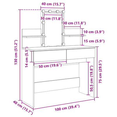 vidaXL Coiffeuse avec LED chêne fumé 100x40x130 cm