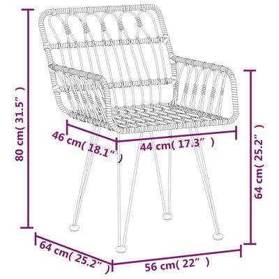 vidaXL Ensemble à manger de jardin 3 pcs Noir Résine tressée