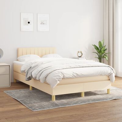 vidaXL Sommier à lattes de lit avec matelas crème 120x190 cm tissu