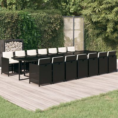 vidaXL Ensemble à manger de jardin coussins 15 pcs Résine tressée Noir