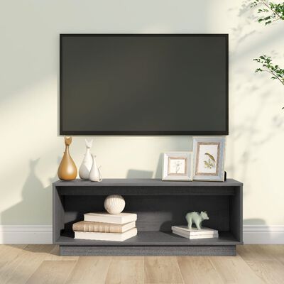 vidaXL Meuble TV Gris 90x35x35 cm Bois de pin massif