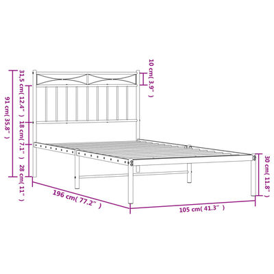 vidaXL Cadre de lit métal sans matelas et tête de lit blanc 100x190 cm