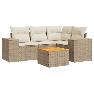 vidaXL Salon de jardin avec coussins 5 pcs beige résine tressée