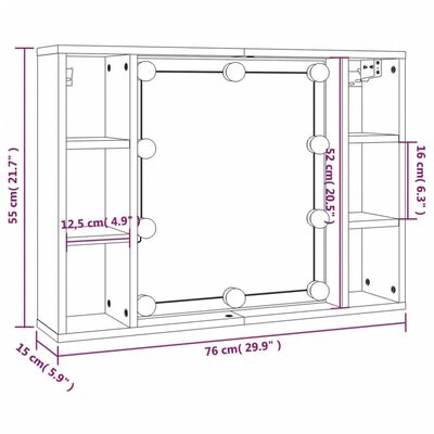 vidaXL Armoire à miroir avec LED noir 76x15x55 cm