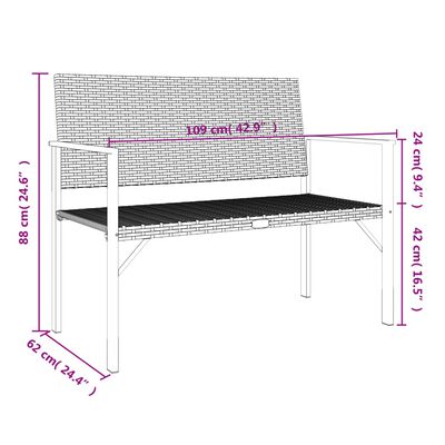 vidaXL Banc de jardin à 2 places noir résine tressée