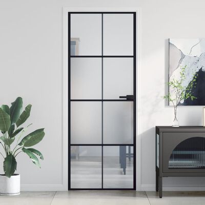 vidaXL Porte intérieure mince noir 76x201,5 cm verre trempé aluminium