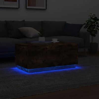 vidaXL Table basse avec lumières LED chêne fumé 90x50x40 cm