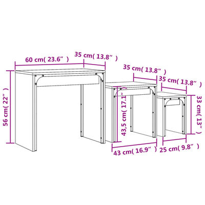 vidaXL Tables basses gigognes 3 pcs noir bois d'ingénierie