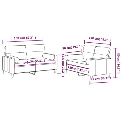 vidaXL Ensemble de canapés 2 pcs avec coussins crème tissu