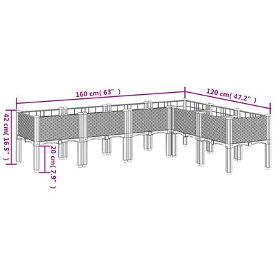 vidaXL Jardinière avec pieds gris clair 160x120x42 cm PP