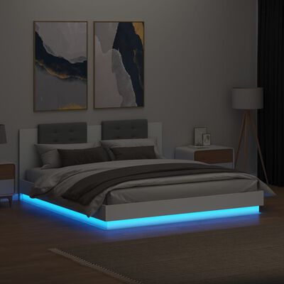 vidaXL Cadre de lit avec tête de lit et lumières LED blanc 200x200 cm