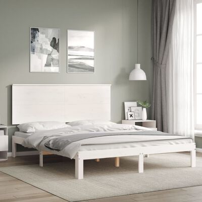 vidaXL Cadre de lit avec tête de lit blanc King Size bois massif